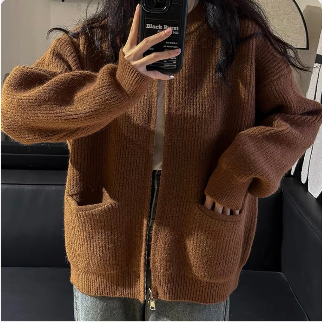 Áo len cadigan kéo khóa kiểu Hàn Quắc, Áo khoác len nữ hàng loại 1 dày dặn