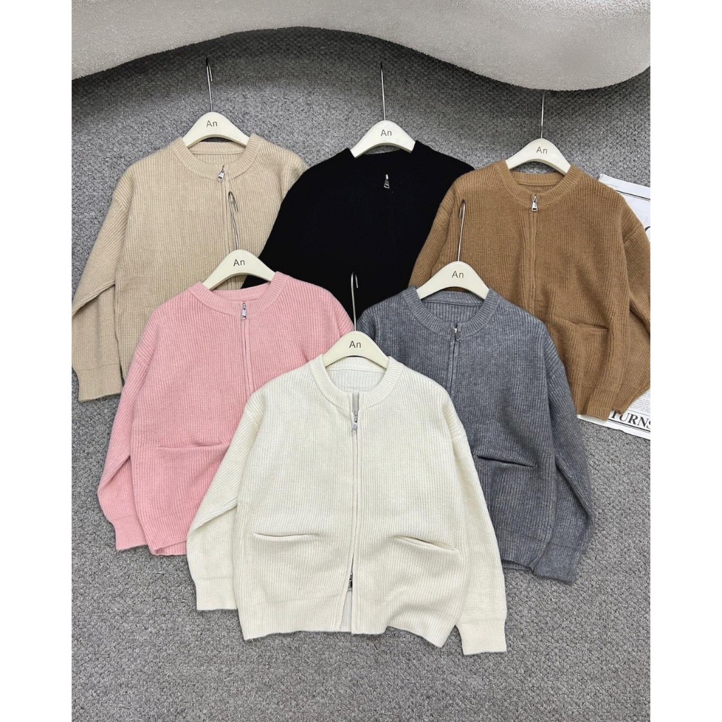 Áo len cadigan kéo khóa kiểu Hàn Quắc, Áo khoác len nữ hàng loại 1 dày dặn