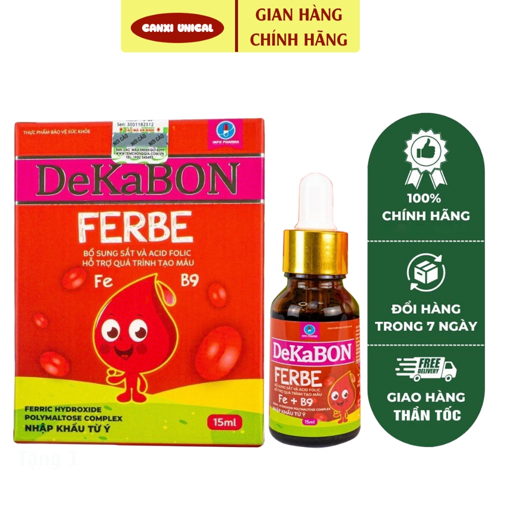 Vitamin Sắt dạng nhỏ giọt Dekabon FE 15ml - Canxiunical - Bổ sung Vitamin, Sắt, Kẽm giúp giảm thiếu sắt cho cơ thể