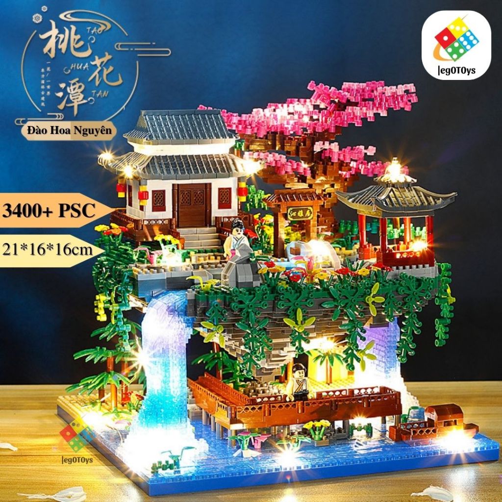Mô hình lắp ráp Đào Hoa Nguyên 3400 Mảnh Ghép - Bộ Đồ Chơi Xếp Hình Phong Cảnh - Kiến Trúc Lãng Mạn Cổ Xưa - Tặng LED