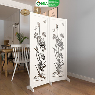 Vách ngăn bình phong họa tiết sen vàng decor nột thất thương hiệu IGA (Khách đặt từ 2 tấm trở lên)