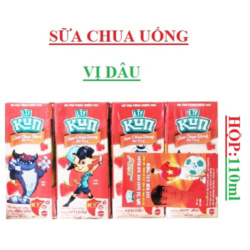 Lốc sữa trái cây Lif KUN hương dâu 4 hộp 110ml