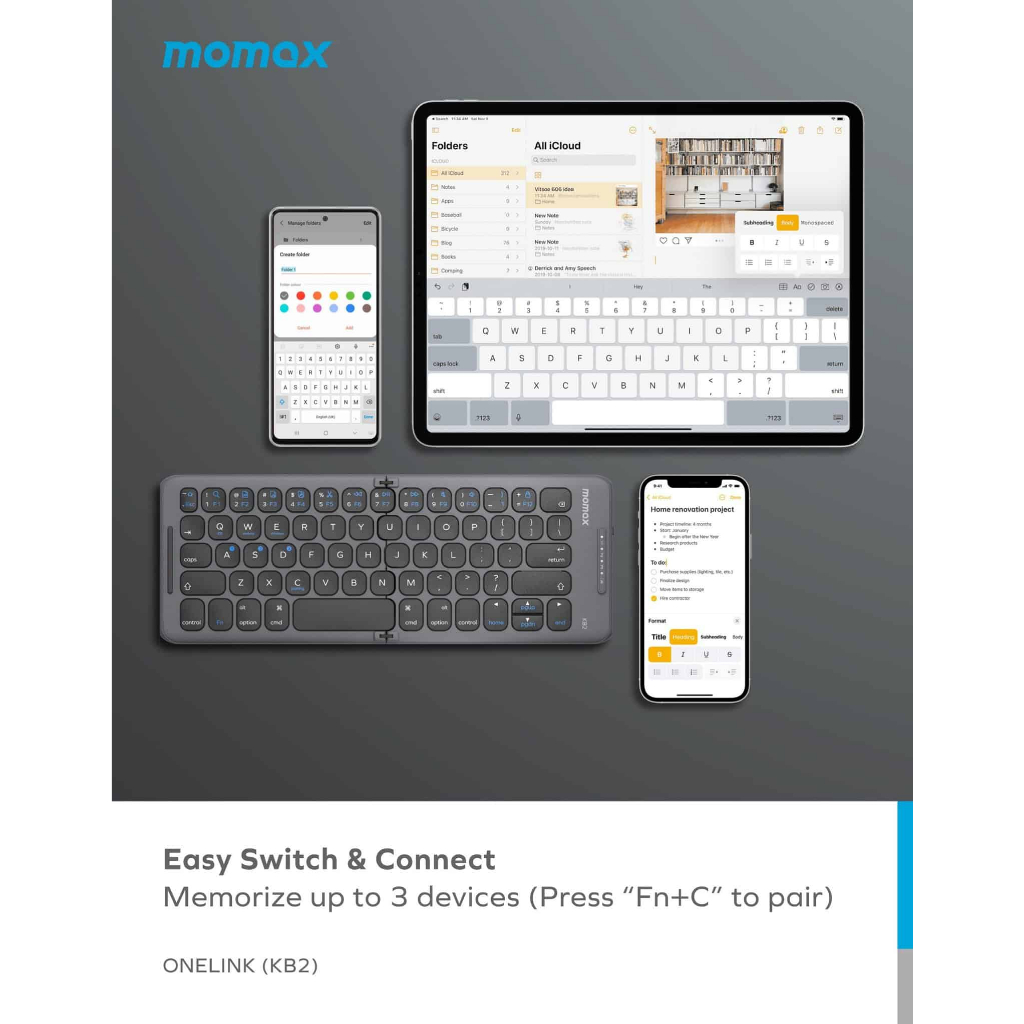 Momax ONELINK KB2E Bàn phím không dây di động