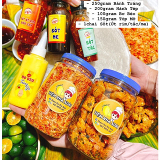 Set btps gồm 250gr bánh tráng+200gr hành tép+100gr bơ+150gr tóp mỡ+1 chai sốt