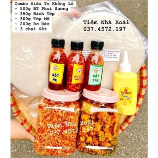 Set btps siêu to gồm 500gr bánh ps+350gr hành tép+300gr tóp mỡ+200gr bơ+3 chai sốt tắc, ớt, me