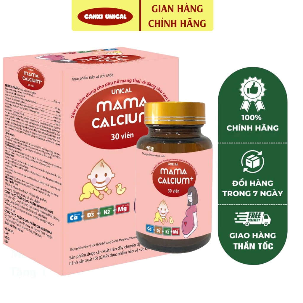 Canxi Unical Mama Calcium 30 viên - Viên uống giúp bổ sung Canxi từ Tảo và D3k2 cho bà bầu và phụ nữ sau sinh