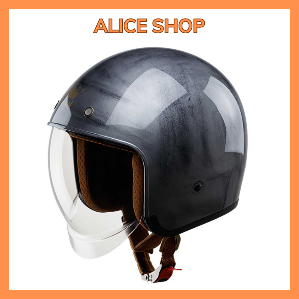 Royal M139 - Mũ bảo hiểm 3/4 có kính âm tem hoạt tiết xám xước size M L XL tặng kèm túi rút