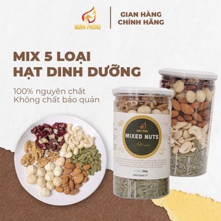 Mix 5 hạt dinh dưỡng - óc chó, macca, hạnh nhân, điều sữa sấy chín, bí - mĩ siêu dinh dưỡng minh phong farm 500g