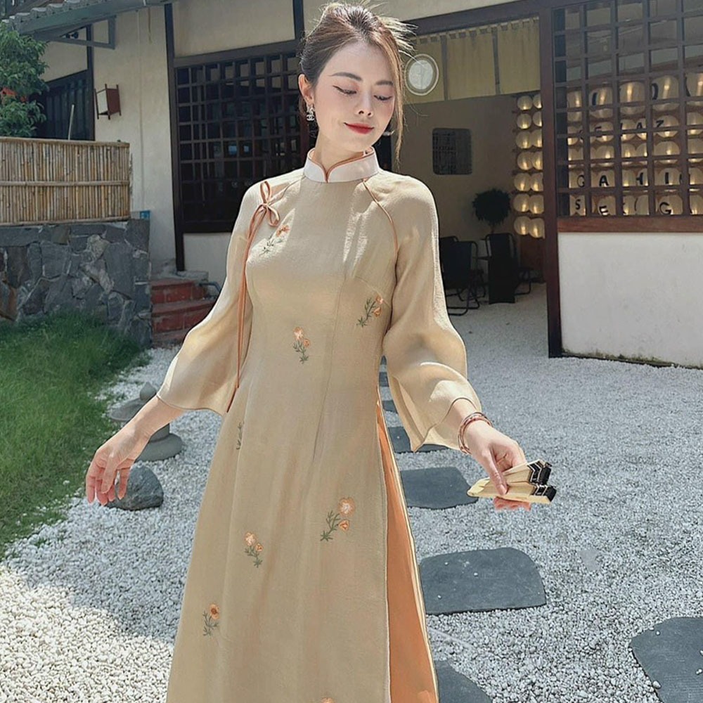 Áo Dài Cách Tân Nữ Tơ Thêu LD40