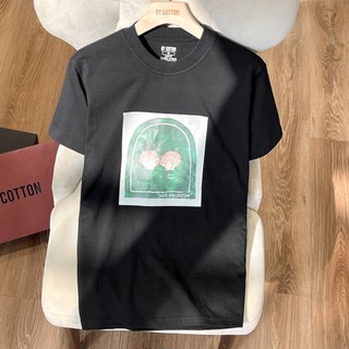 Áo thun nam cao cấp cổ tròn đen in decal vỏ sò by cotton