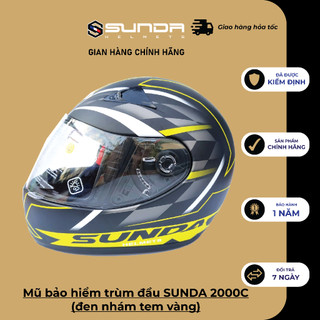 Mũ bảo hiểm trùm đầu SUNDA 2000C màu đen nhám tem vàng