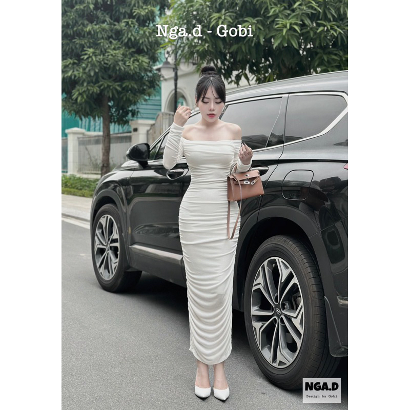 Đầm trễ vai dài tay dáng dài hàng chính chủ loại 1