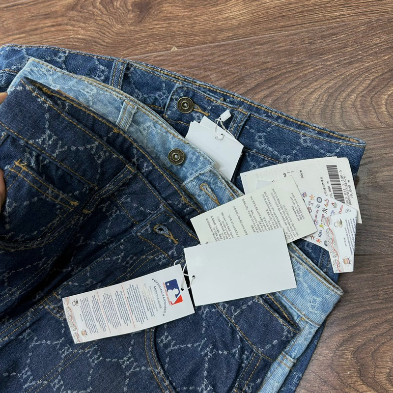 Chân váy jeans midi MLb thêu logo full tag mác
