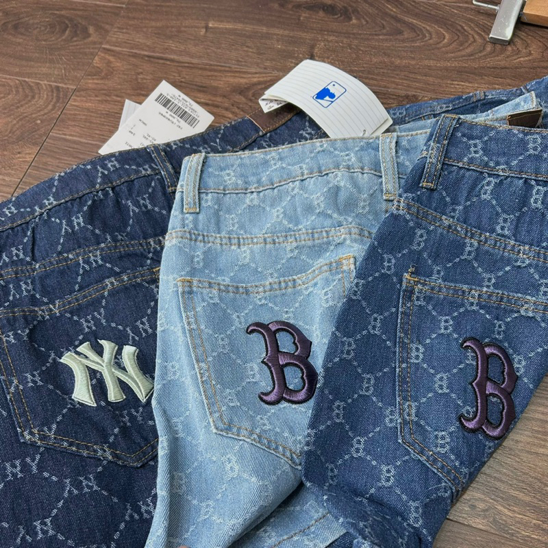 Chân váy jeans midi MLb thêu logo full tag mác