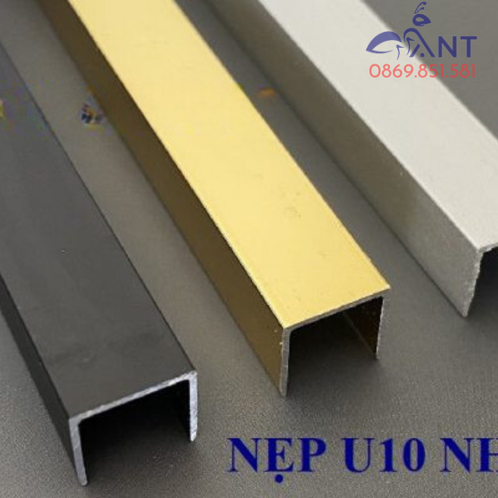 Nẹp nhôm U10 mm, thanh dài 2m5, hàng dày 1li, nẹp u nhôm, nẹp chỉ tường nhựa PVC, chỉ ron cho gạch