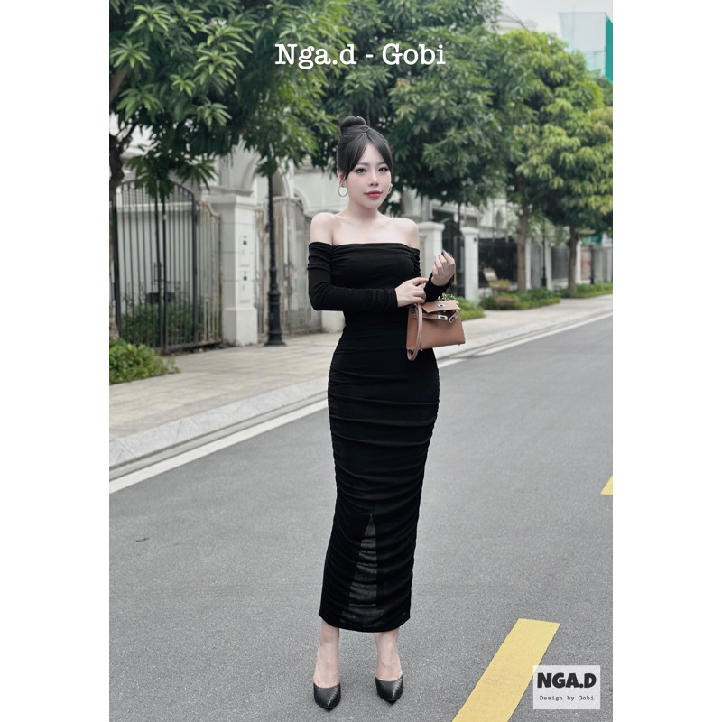 Đầm trễ vai dài tay dáng dài hàng chính chủ loại 1