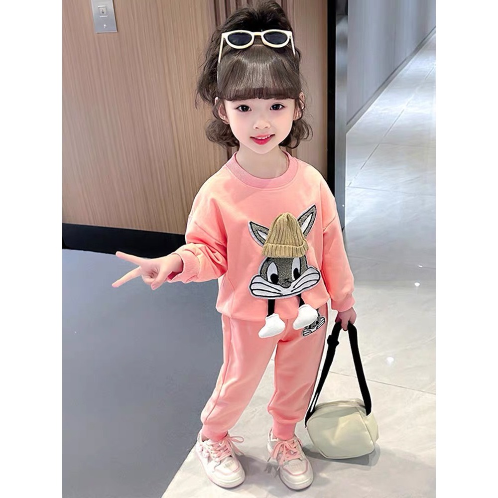 Set bộ thu đông bé gái in hình thỏ vải nỉ ép mềm đẹp cho bé gái 10-25kg