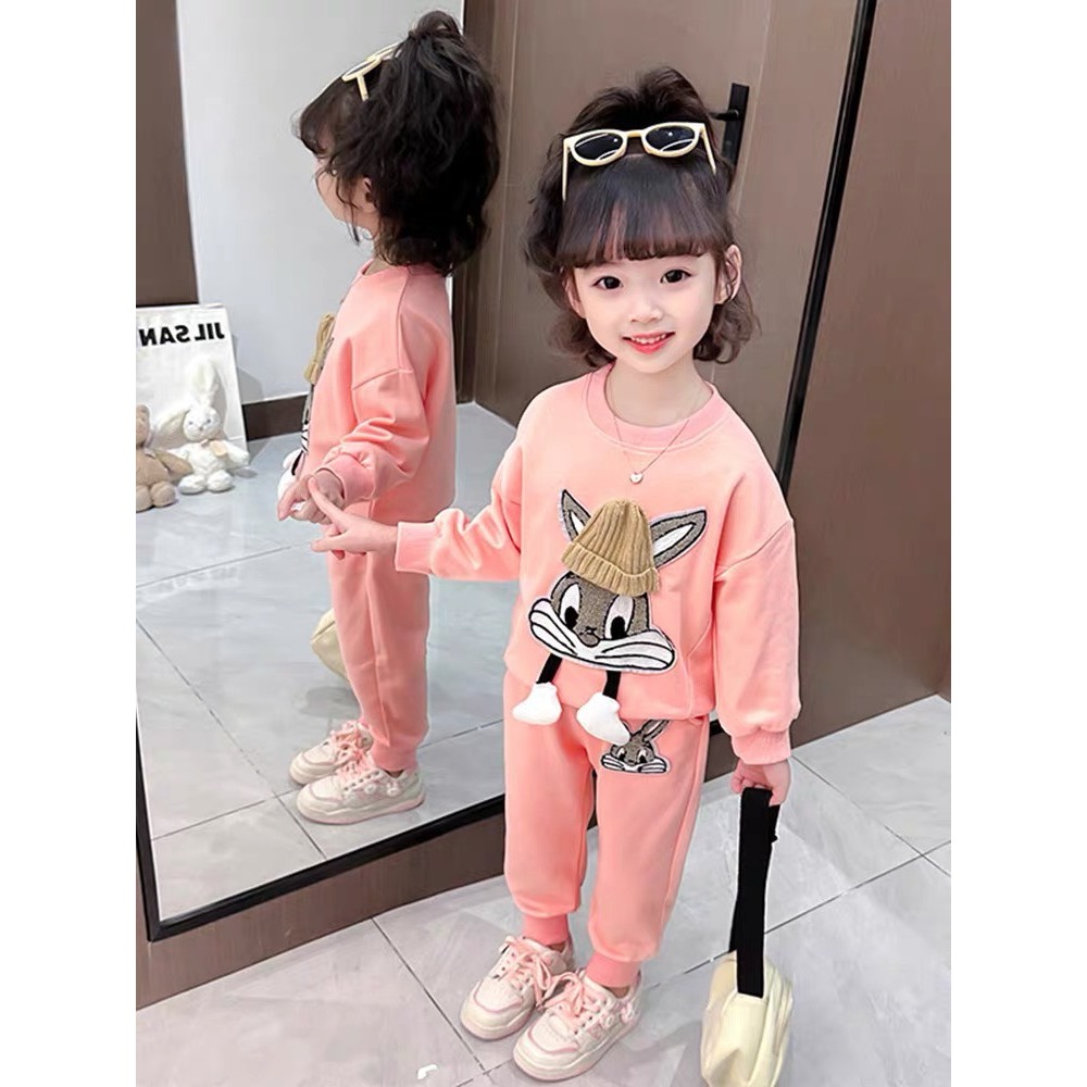Set bộ thu đông bé gái in hình thỏ vải nỉ ép mềm đẹp cho bé gái 10-25kg