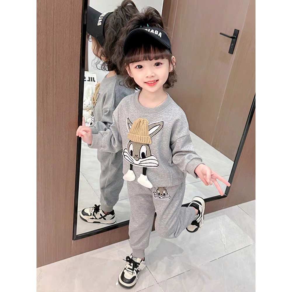 Set bộ thu đông bé gái in hình thỏ vải nỉ ép mềm đẹp cho bé gái 10-25kg