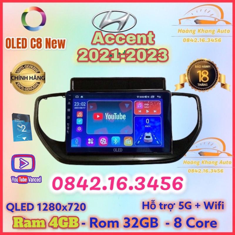 Màn hình android OLED C8 New - OLEDPRO X4 theo xe Accent 2021 - 2023 ( xe bản đủ) 9 inch kèm jack nguồn zin