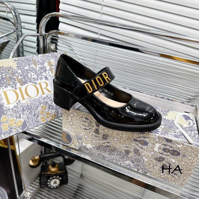 Giày Búp Bê Dio Gót Cao 5cm, Giày Búp Bê Nữ Quai Dán Da Mềm Đầy Đủ Hộp ,Bill, Túi Xách Giấy