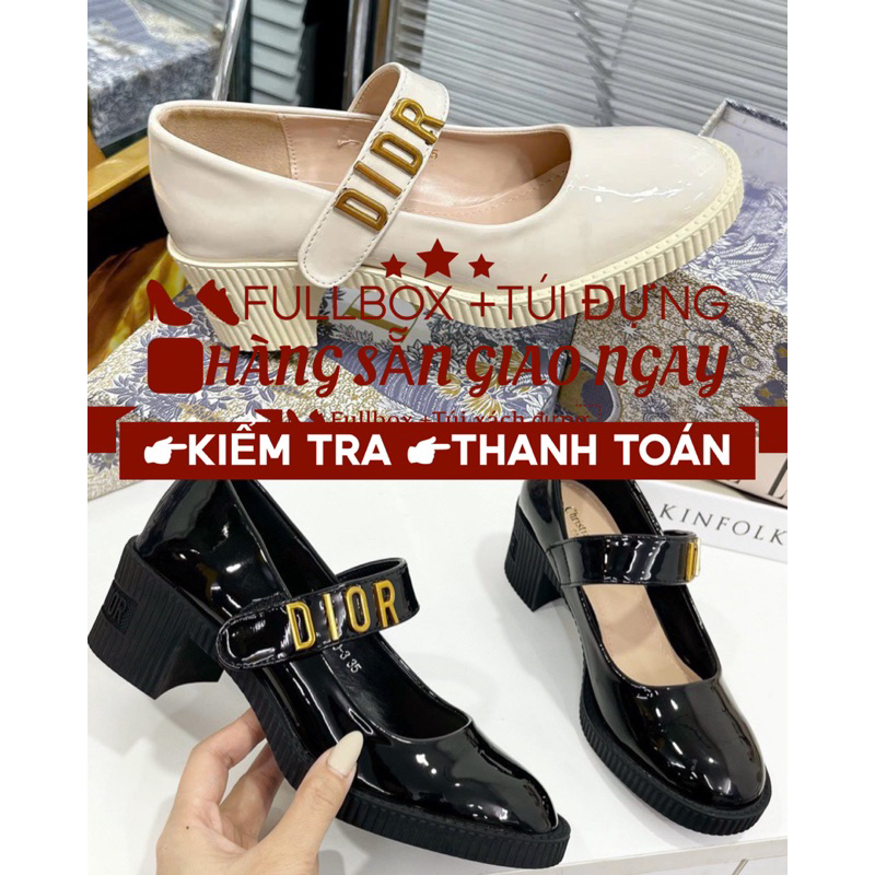 Giày Búp Bê Dio Gót Cao 5cm, Giày Búp Bê Nữ Quai Dán Da Mềm Đầy Đủ Hộp ,Bill, Túi Xách Giấy