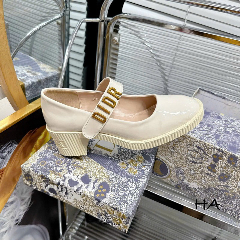 Giày Búp Bê Dio Gót Cao 5cm, Giày Búp Bê Nữ Quai Dán Da Mềm Đầy Đủ Hộp ,Bill, Túi Xách Giấy