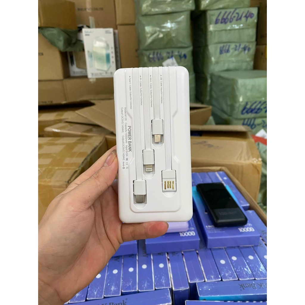 Sạc dự phòng tích hợp pin sạc kèm đèn với sạc 3 đầu AK120 và AK121 GONA_Official