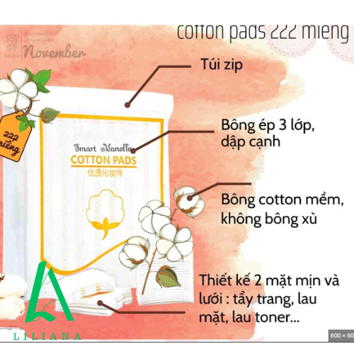 Bông Tẩy Trang Cotton 222 Miếng Siêu Thấm Hút, Mềm Mại Cho Da SINESTREA 8385