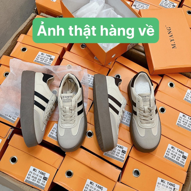 MÃ H-1 GIẦY THỂ THAO 2 VẠCH ĐẾ NÂU
