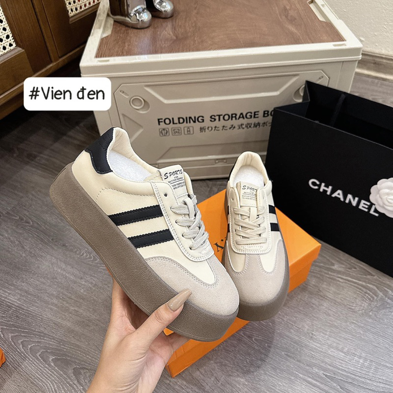 MÃ H-1 GIẦY THỂ THAO 2 VẠCH ĐẾ NÂU