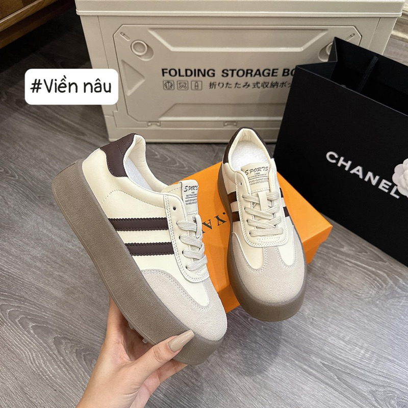 MÃ H-1 GIẦY THỂ THAO 2 VẠCH ĐẾ NÂU