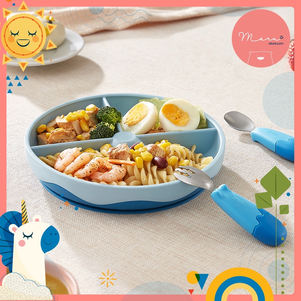 Khay silicon cho bé ăn dặm 3 ngăn đế hít chống đổ KUB