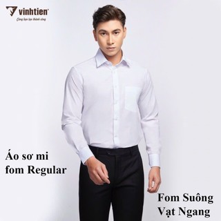 Áo Sơ Mi Nam Dài Tay Dáng Regular Vạt Ngang Vĩnh Tiến Trắng