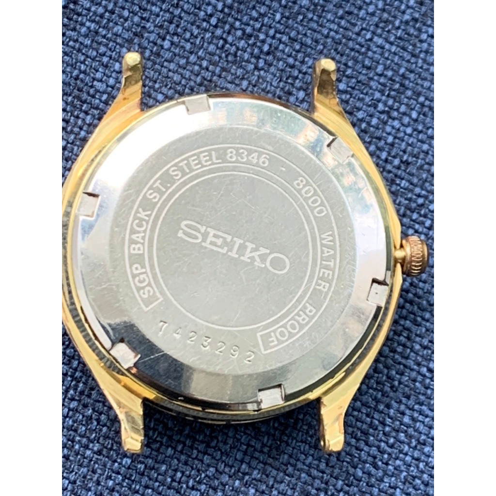 Đồng hồ nam Seiko Business-A automatic 27jewels, lịch thứ ngày, mặt màu vàng, niềng mạ vàng dây da của Nhật