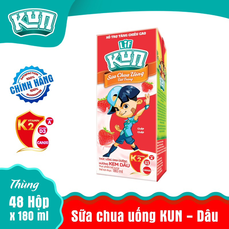 Lốc sữa trái cây Lif KUN hương dâu 4 hộp 180ml