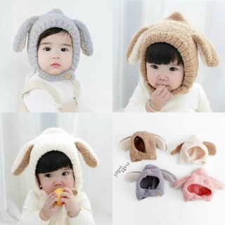  Mũ len cho bé trai bé gái lông cừu tai thỏ có cúc che kín tai 