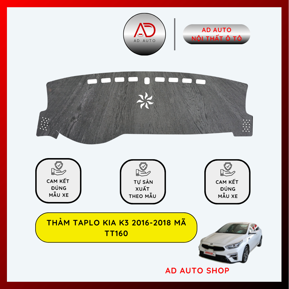Thảm taplo KIA K3 2016-2018 mềm mại, chuẩn form xe, taplo ô tô chống trơn trượt bảo vệ nội thất bên trong xe