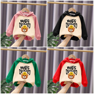 Áo nỉ hoodie có mũ in hình gấu đội mũ chữ M cho bé trai bé gái