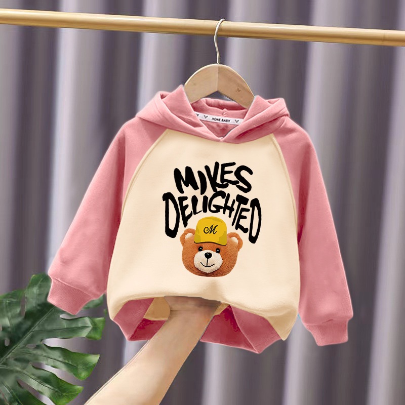 Áo nỉ hoodie có mũ in hình gấu đội mũ chữ M cho bé trai bé gái