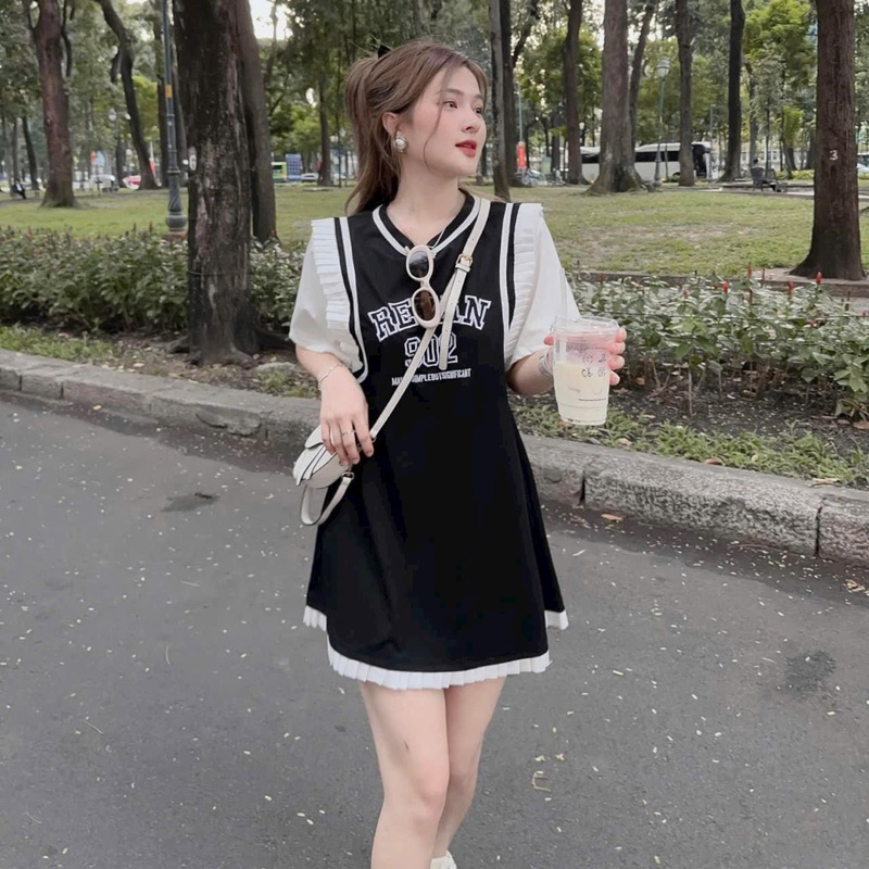Đầm thun in chữ dáng A