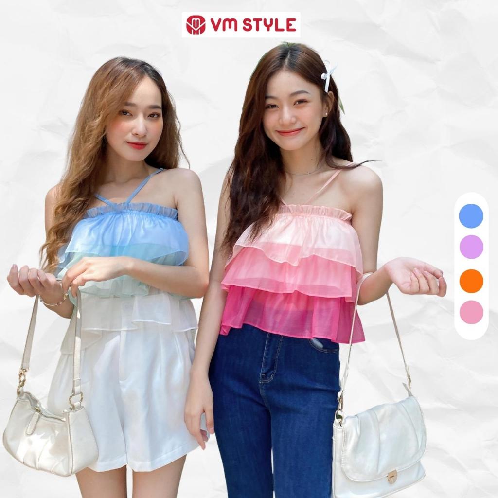 Áo 2 dây voan VMSTYLE đi biển kiểu croptop 3 tầng phối màu 030305 ASU00003