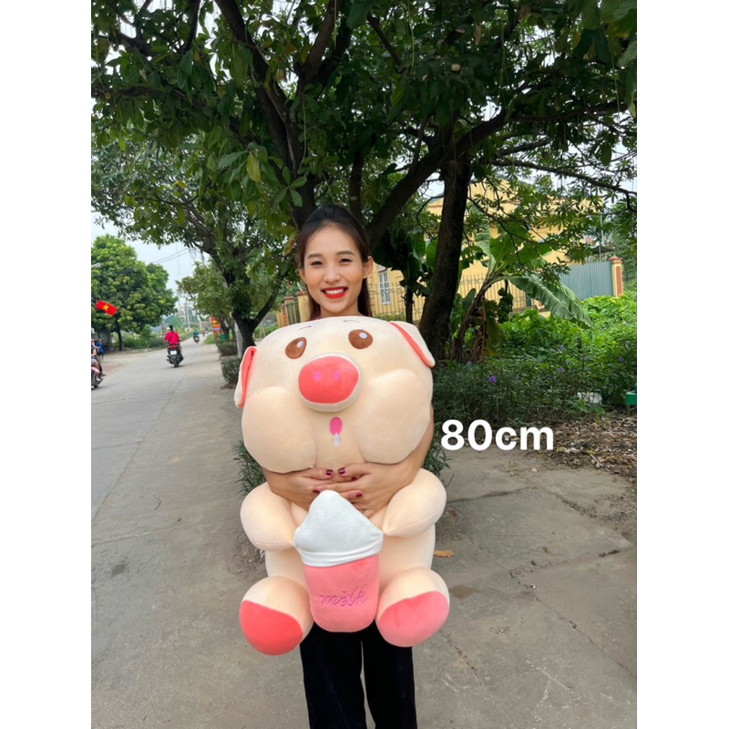Gấu bông heo ôm bình sữa lợn bú bình cute- Tặng 1 gấu mini khi mua size 80cm 1Mét gaubongbanhbao.vn-m010