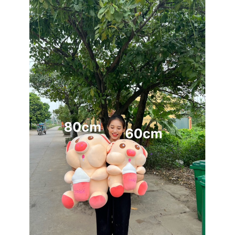 Gấu bông heo ôm bình sữa lợn bú bình cute- Tặng 1 gấu mini khi mua size 80cm 1Mét gaubongbanhbao.vn-m010