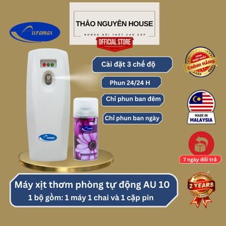 Máy xịt thơm phòng tự động Auramax + chai xịt thơm phòng Auramax 300ml (Combo)