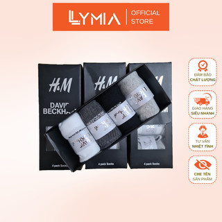 Tất nam LYMIA STORE cổ ngắn hộp 4 đôi vớ thể thao, đá bóng, Hàng VNXK cao cấp