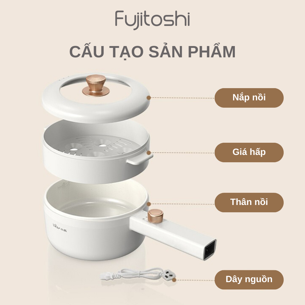 Nồi điện đa năng Fujitoshi Bear15P6M2  dung tích 1.6L 15P6M2 2 tầng có thể nấu lẩu, chiên xào....