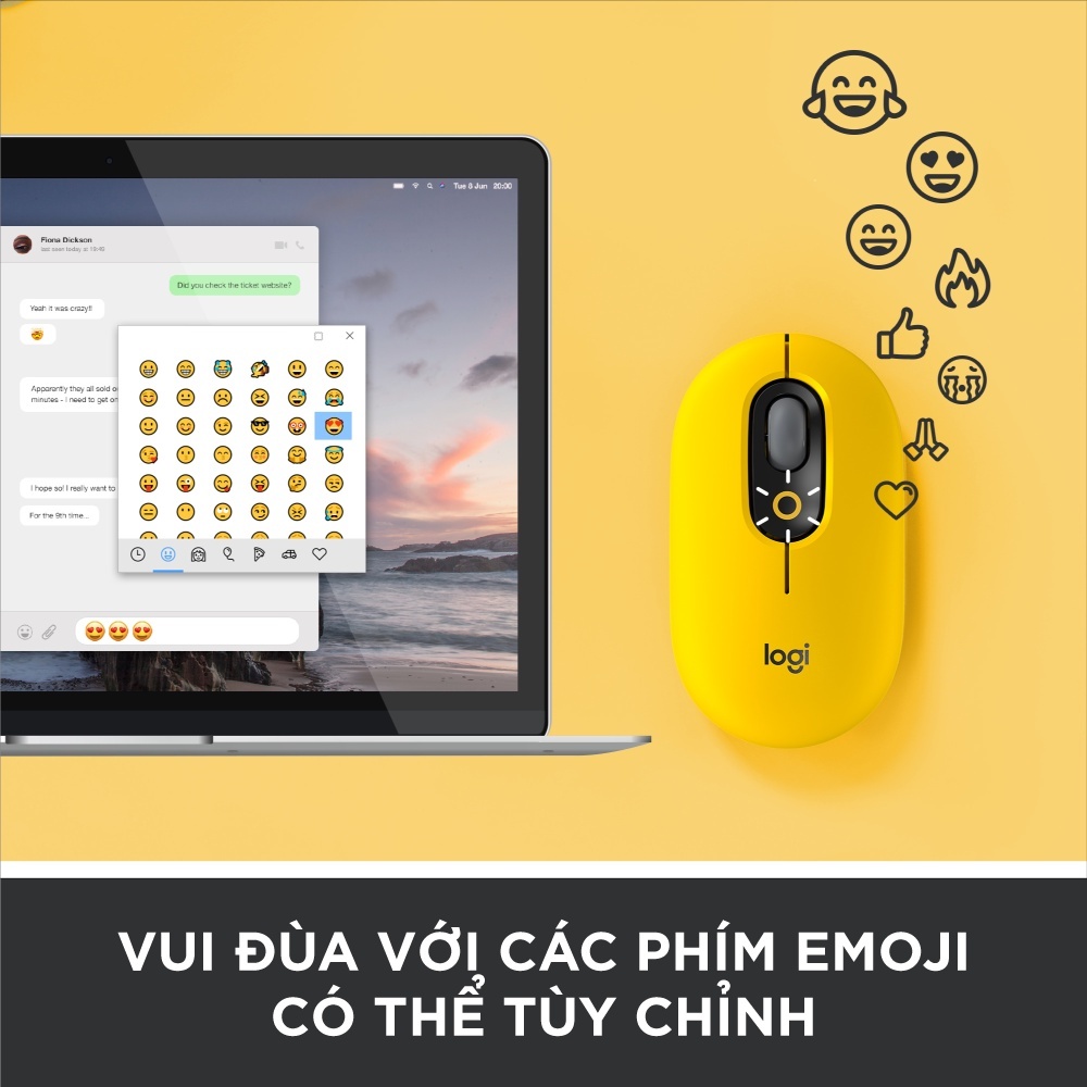 Chuột không dây với Emoji có thể tùy chỉnh Logitech POP mouse - Hàng chính hãng