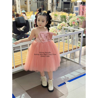 Váy CC cột dây Đầm Công Chúa Cho Bé Gái Cao Cấp tặng Kèm Cài Đầu Cute
