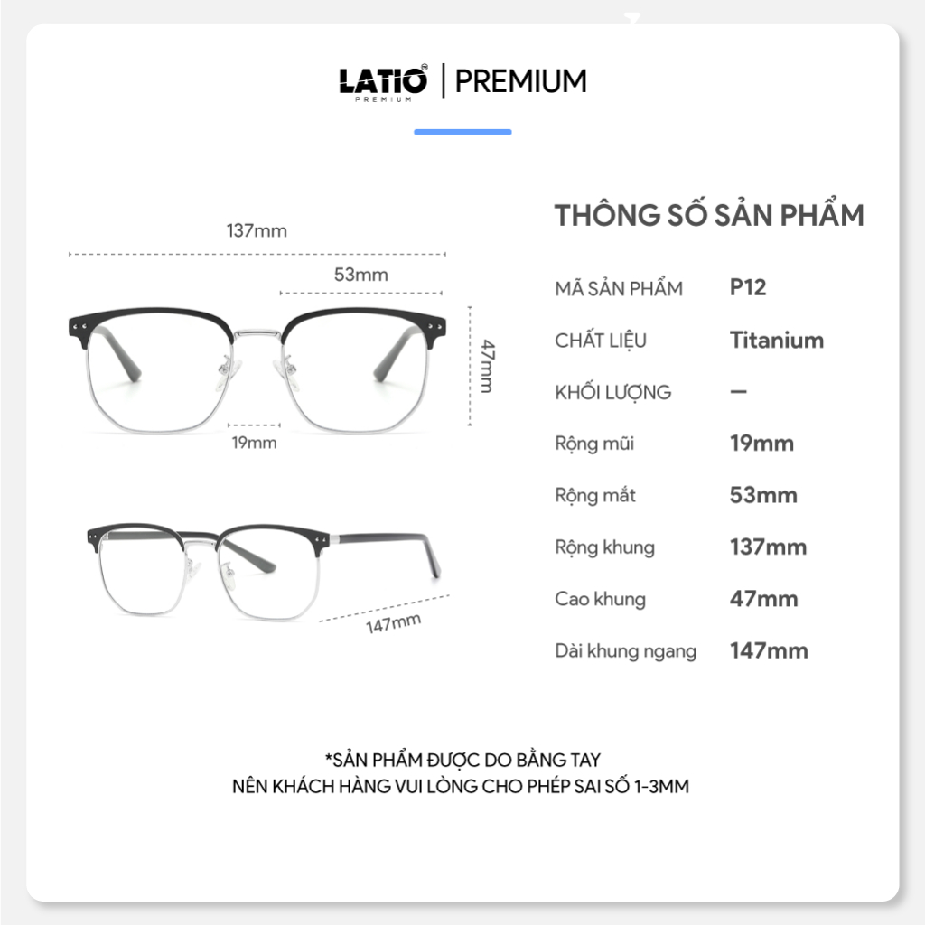 Gọng kính nam nữ LATIO PREMIUM mặt kim loại cao cấp 2023 - P12